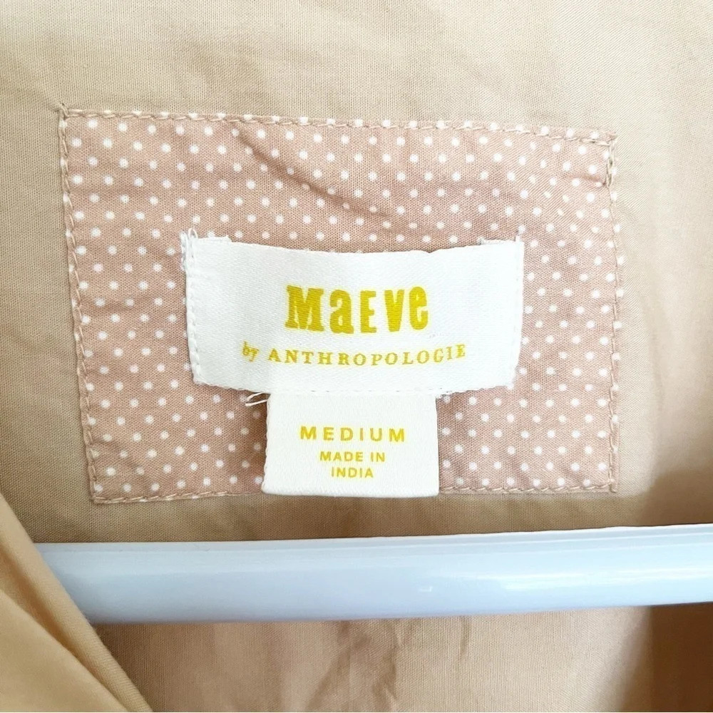 Anthropologie Maeve Bennet Button Shirt Pearl Embellished Art Deco Tan Medium - Picture 5 of 11